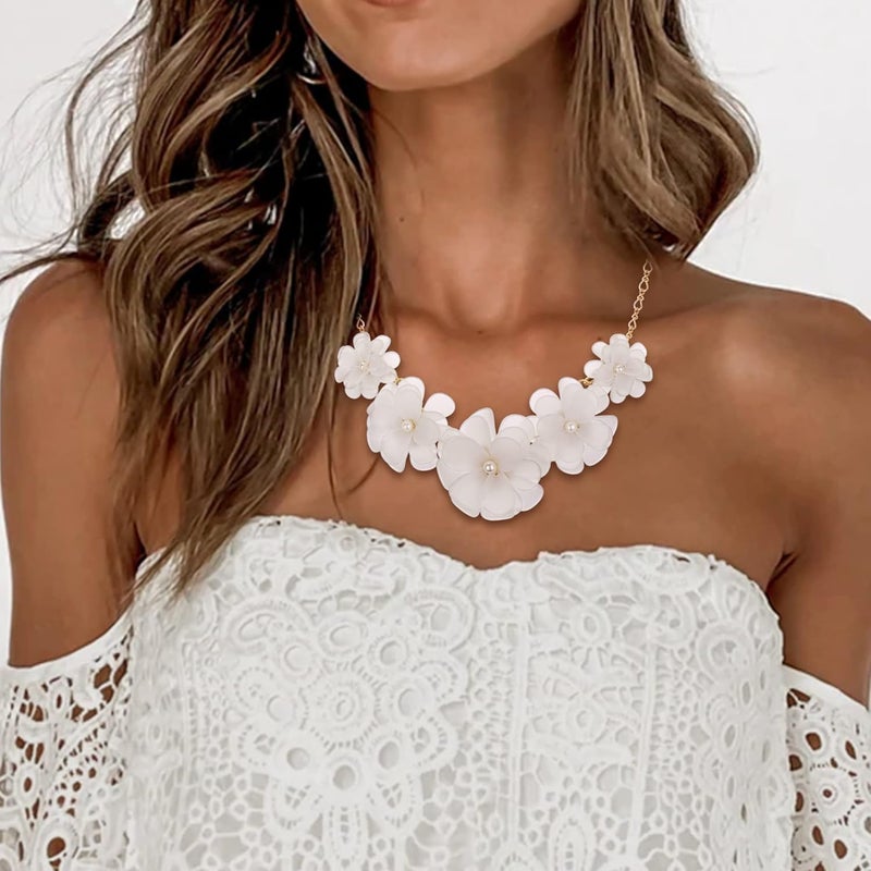 Flyonce Flower Collar Necklace, Floral Flowers Statement Summer Beach Chokers Necklaces for Women - Image 2